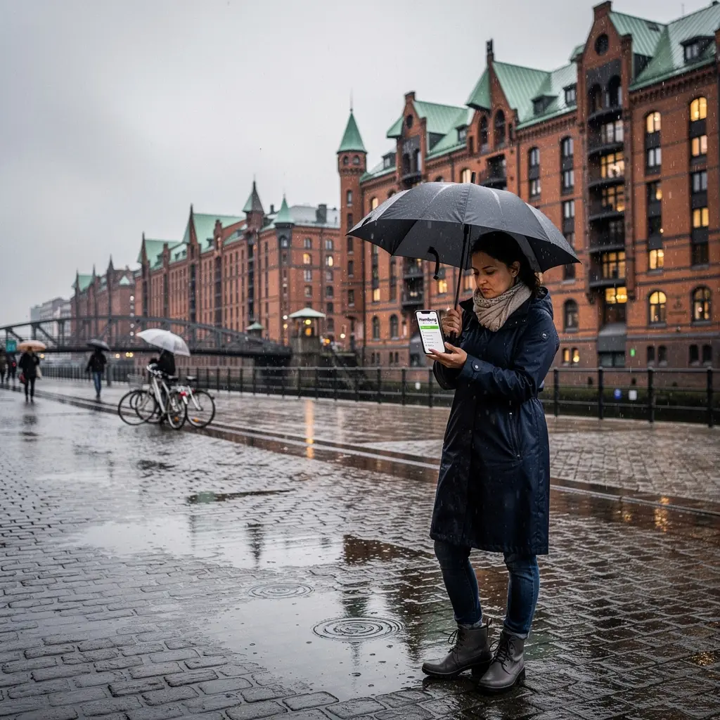 Eine Gruppe von Touristen erkundet die Sehenswürdigkeiten in Berlin, während sie eine Stadtkarte studiert.